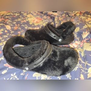 Women's black fuzzy crocs